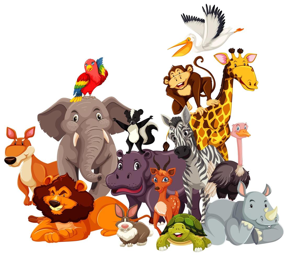 Group of wild animal cartoon characters vector