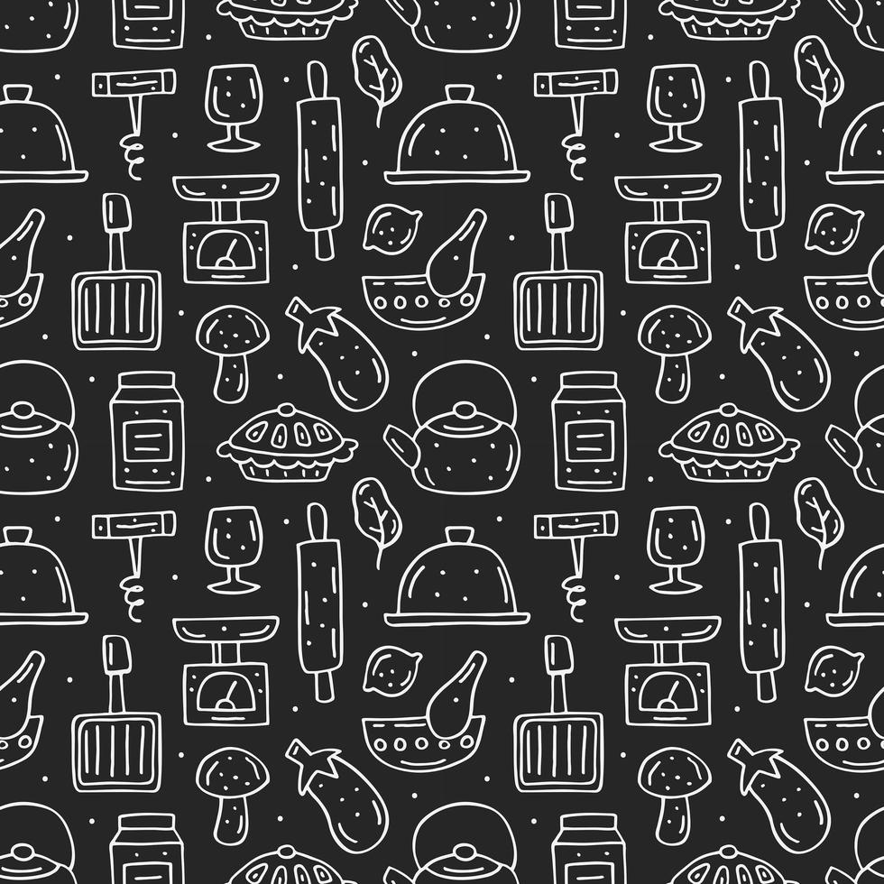 Hand drawn chalk style kitchen elements seamless pattern vector