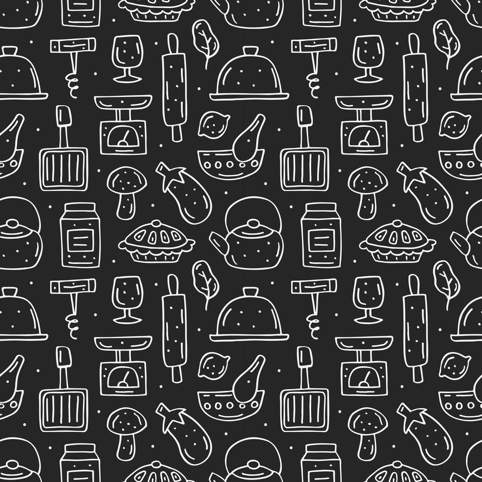 Hand drawn chalk style kitchen elements seamless pattern vector