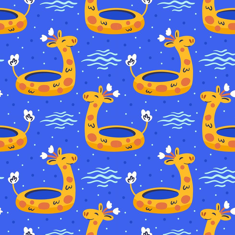 Little yellow rubber ring giraffe seamless pattern vector