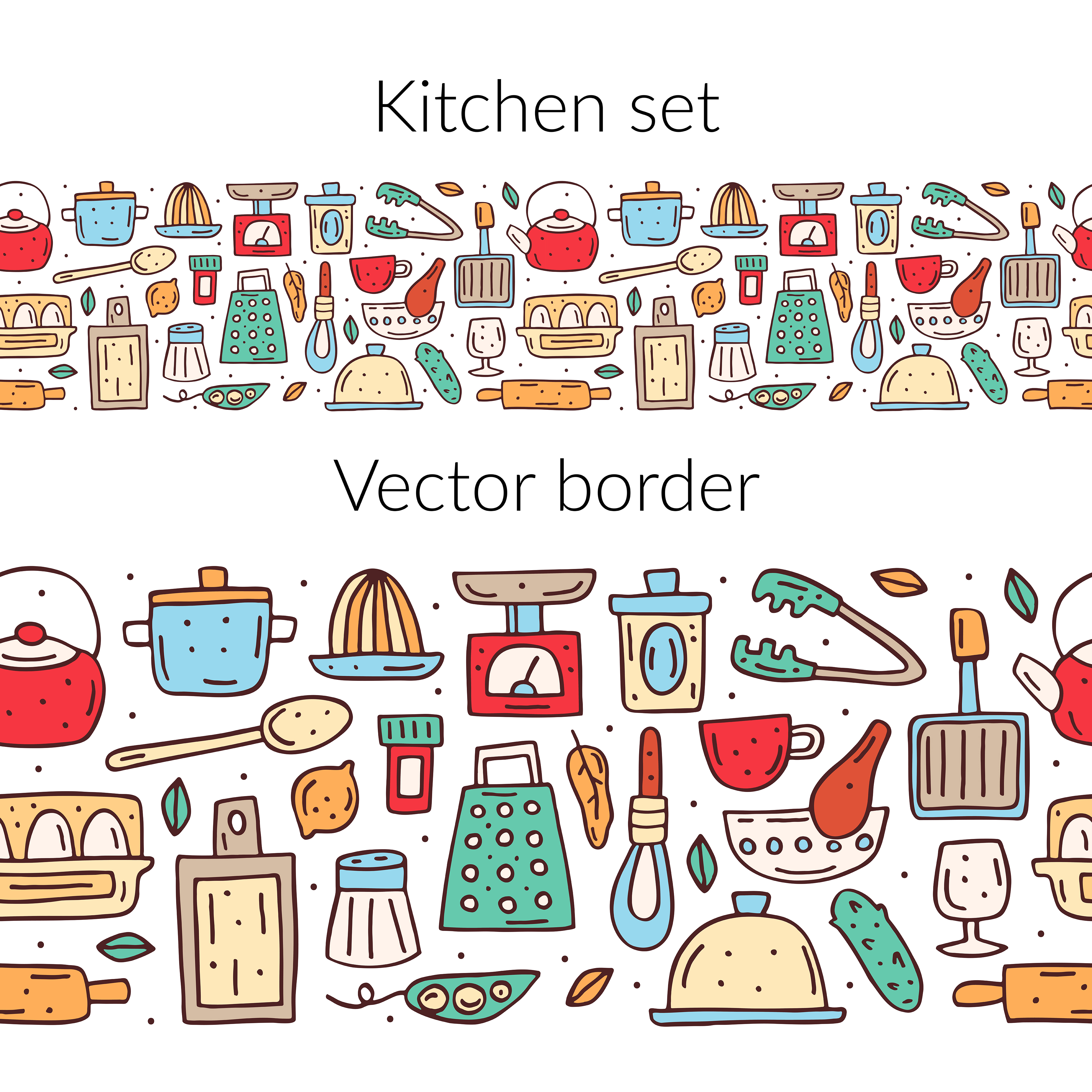 Download Hand drawn colorful kitchen elements seamless border ...