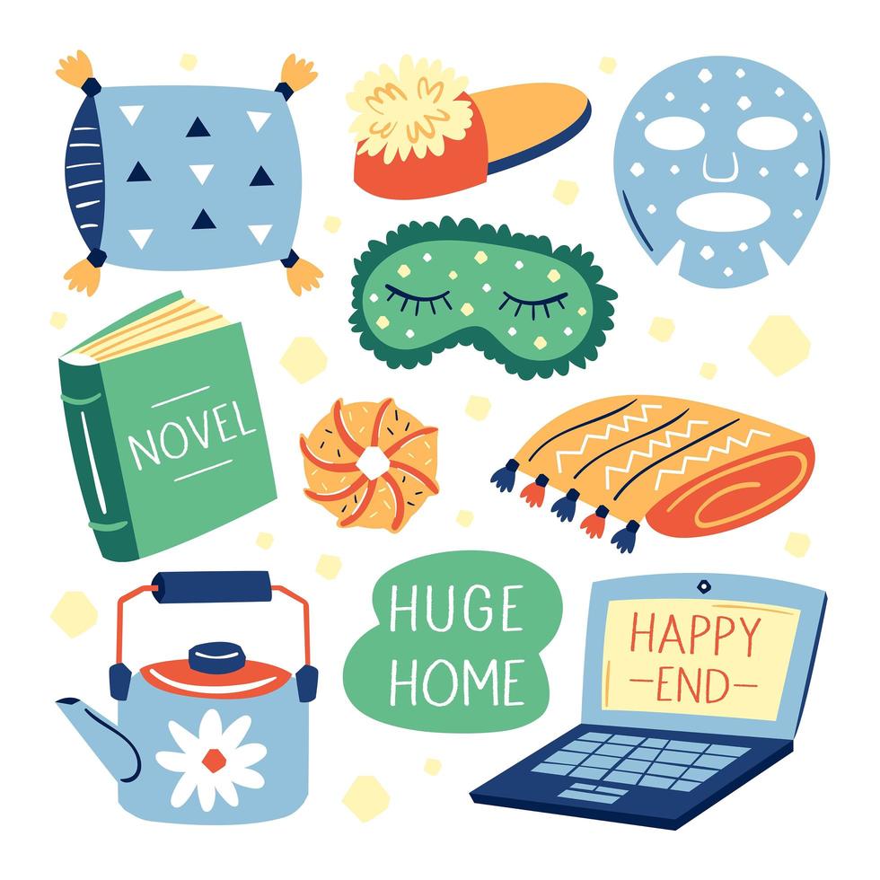 Set of different cute home lifestyle items vector