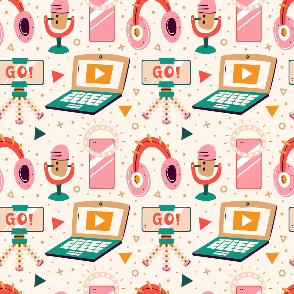 Blogging, vlogging seamless pattern vector