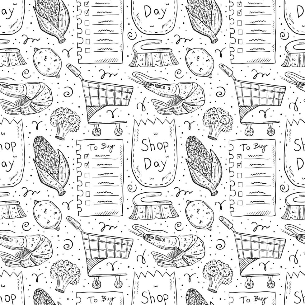Shopping hand drawn doodle outline seamless pattern vector
