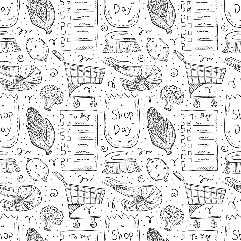 Shopping hand drawn doodle outline seamless pattern vector