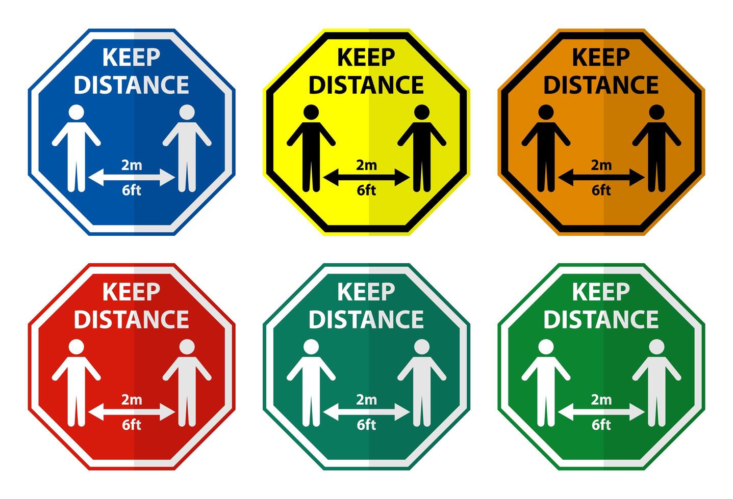 Maintain social distancing hexagon sign set vector