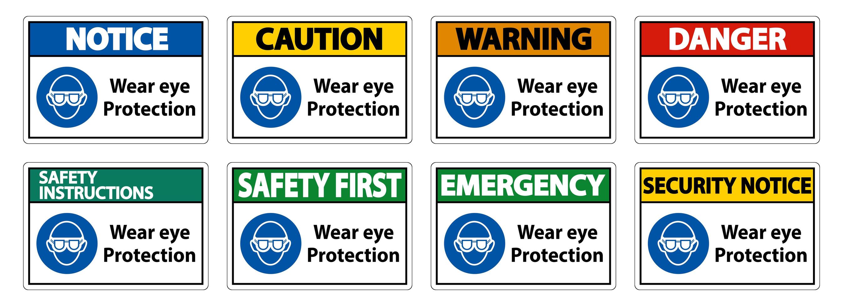 Wear eye protection colorful sign set vector