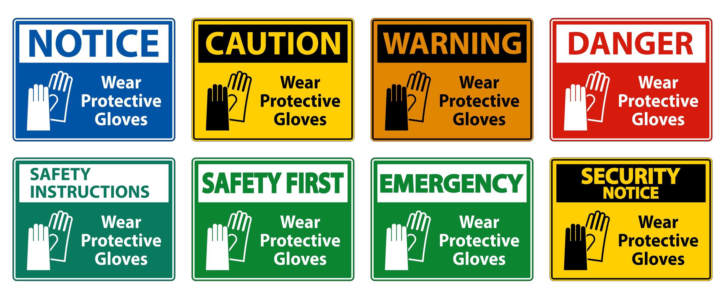 Wear protective gloves colorful sign set vector