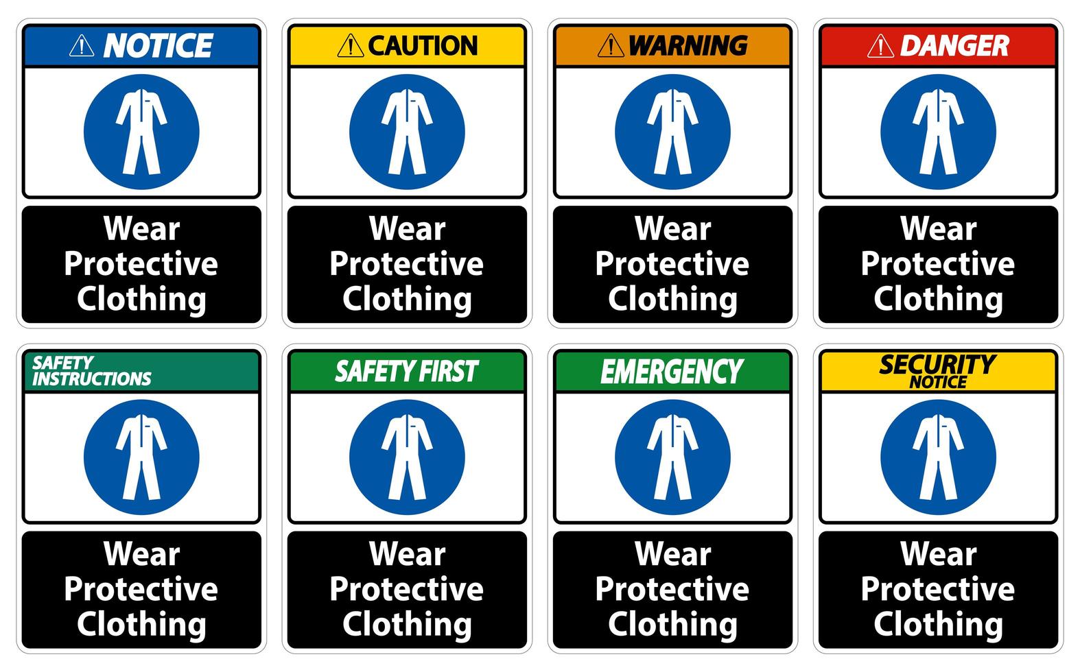 Conjunto de signos de ropa protectora de desgaste colorido vector