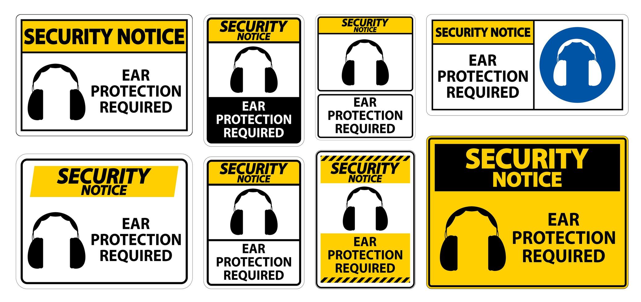 Yellow Ear Protection Required Signs in Different Styles vector