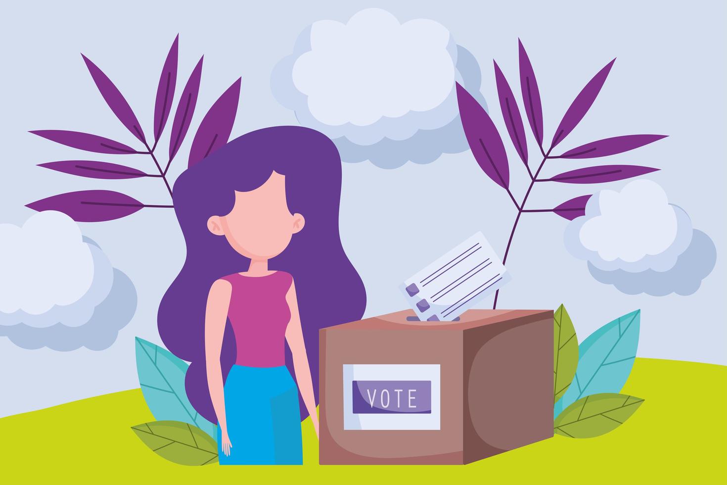 polo de votación con mujer y naturaleza vector