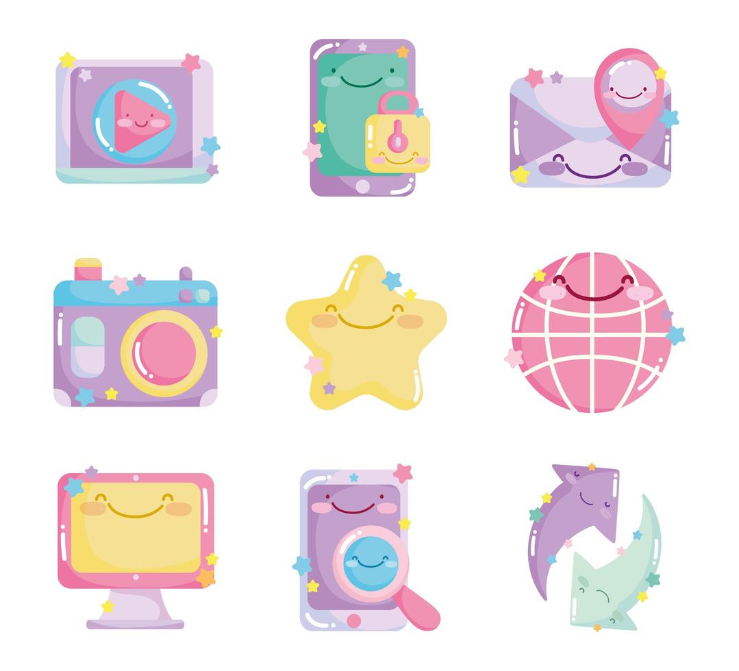 conjunto de lindos iconos lindos de redes sociales vector