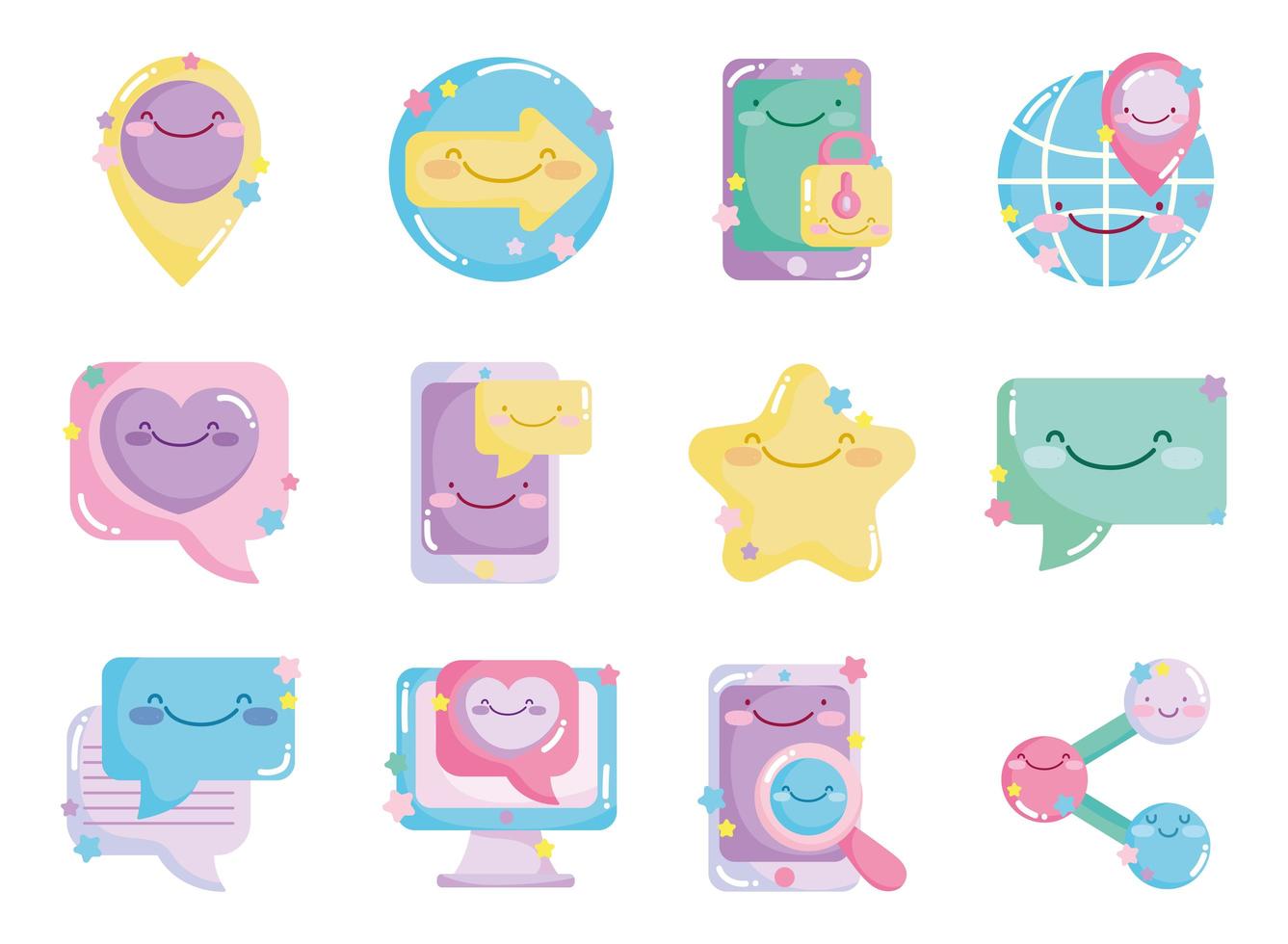 Social network cute icon set vector