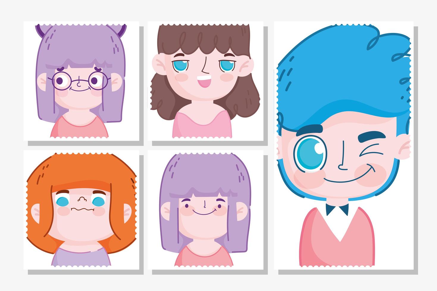 Kawaii kids stamp set template vector