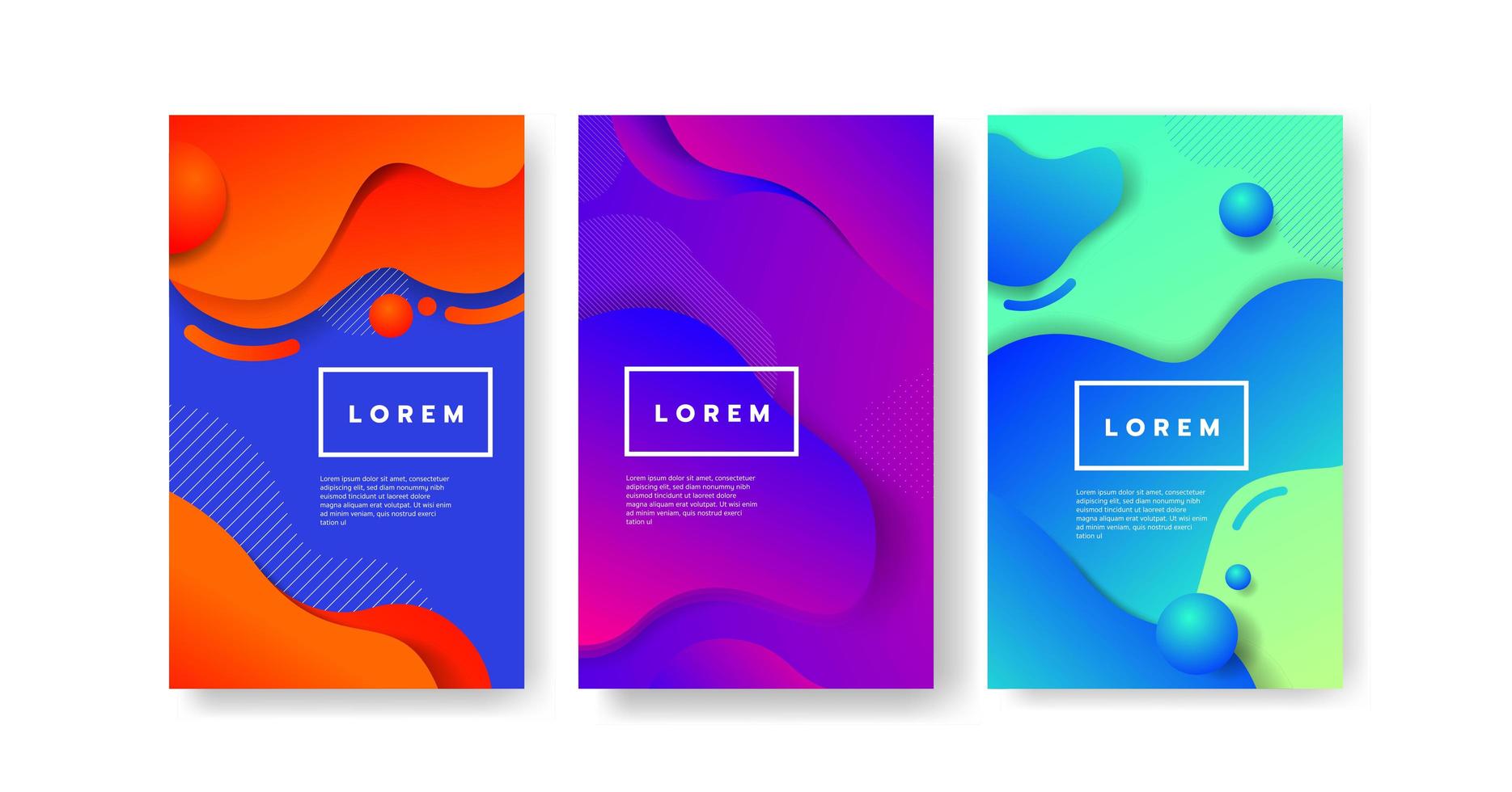 Bright color dynamic fluid cover or poster set vector
