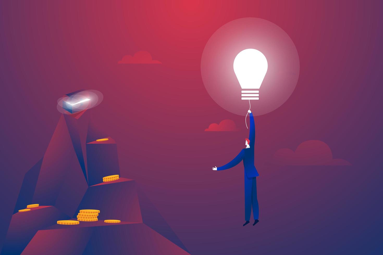 Business man flying on a light bulb balloon vector