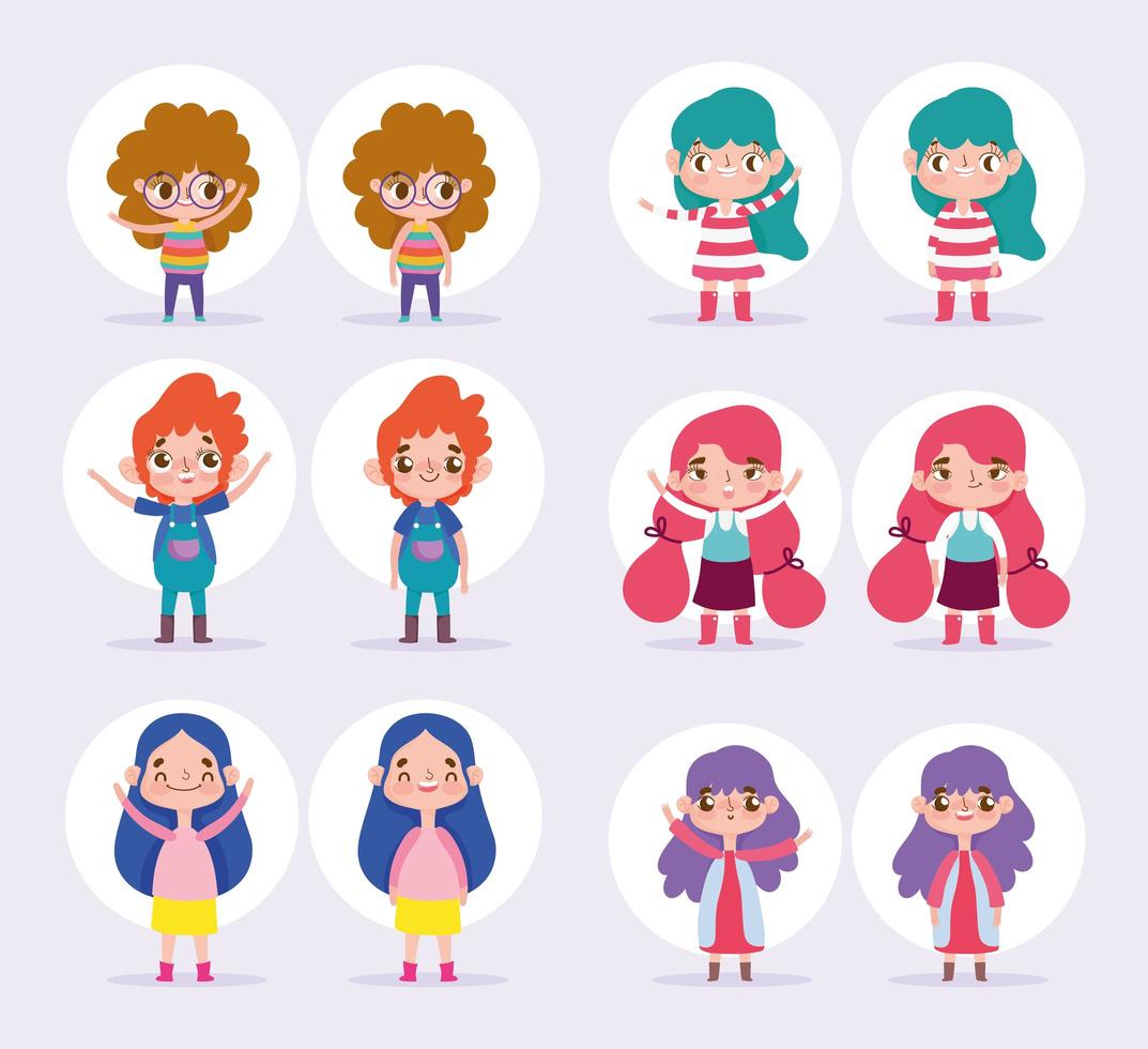 conjunto de niños pequeños con diferentes poses vector