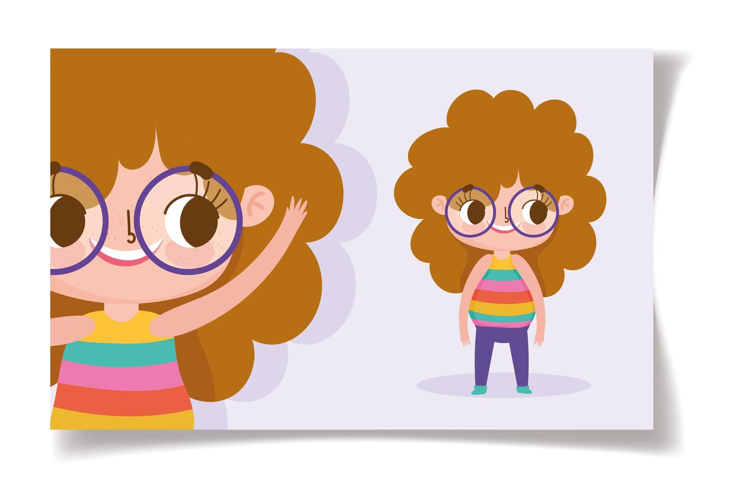 Little girl with glasses greeting card template vector