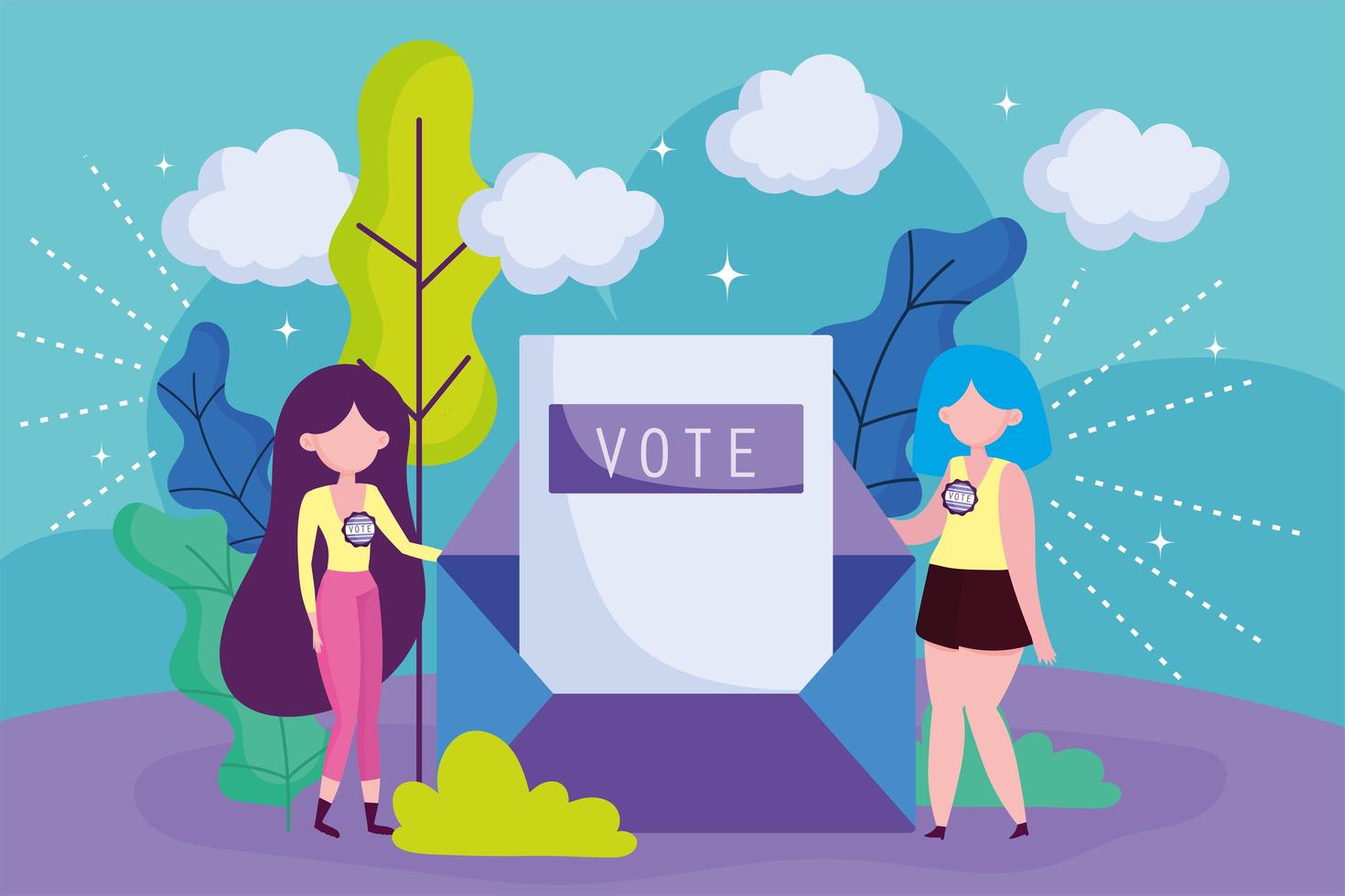 mujeres votando con sobre vector