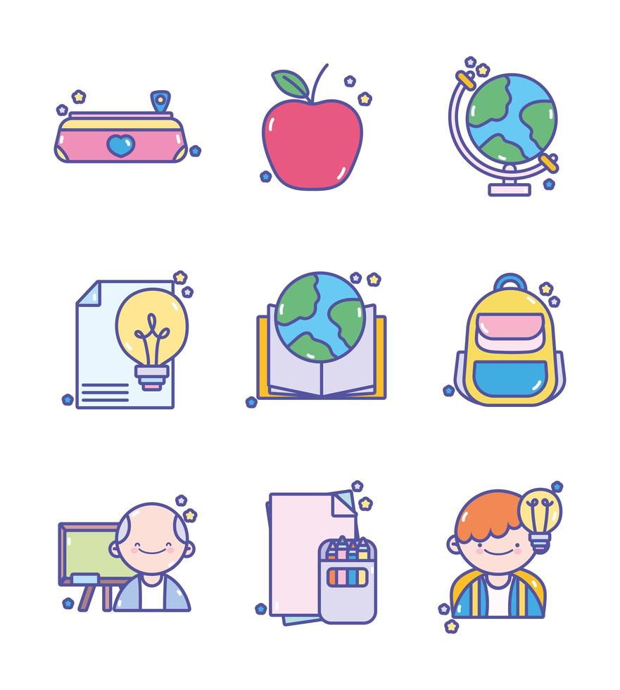 conjunto de iconos de educación y escuela vector