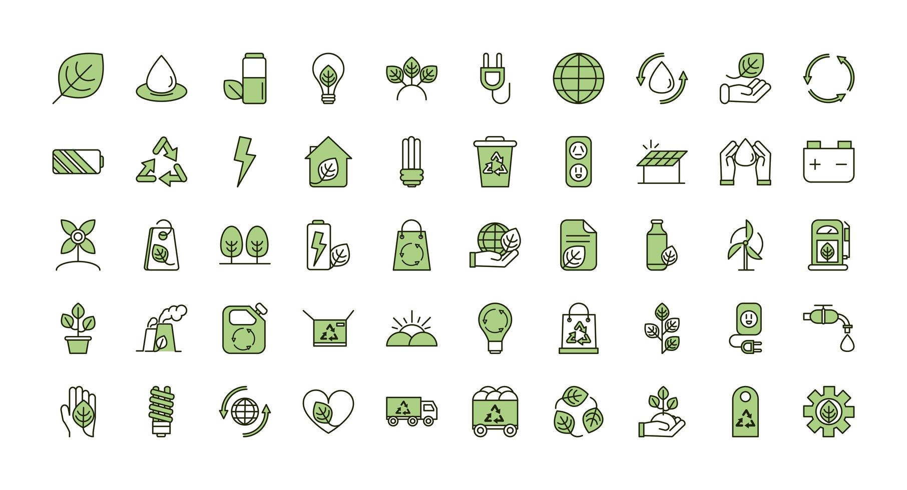 conjunto de iconos verdes de sostenibilidad ecológica y ambiental vector