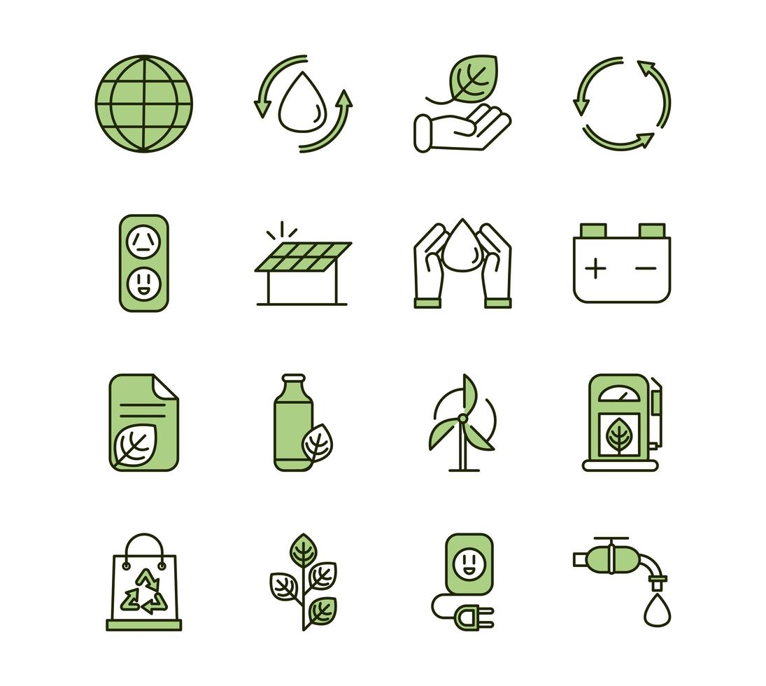 Eco and environmental sustainability green icons set vector