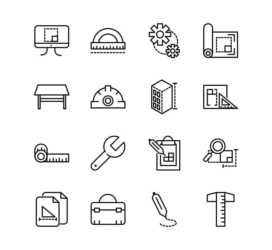 conjunto de iconos de línea de arquitectura y construcción vector