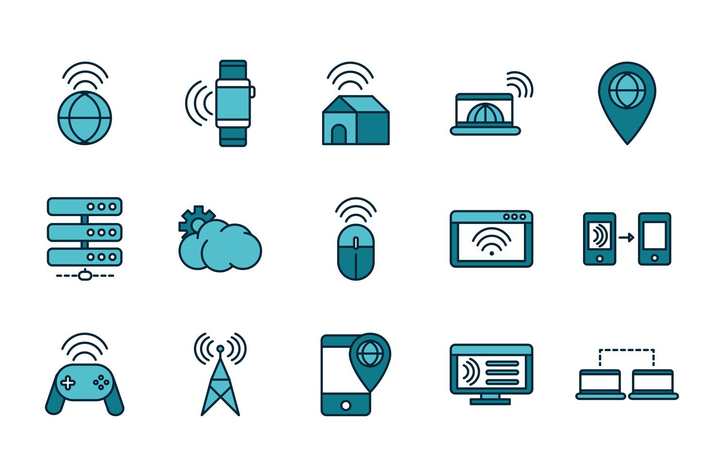 Set of internet and devices line art icons vector