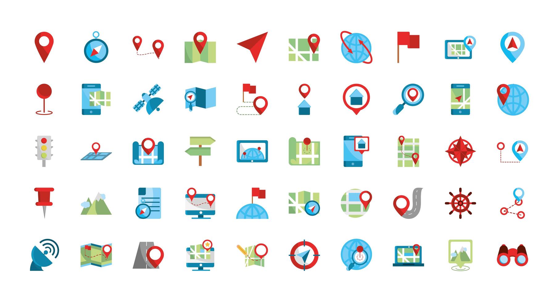 conjunto de iconos de mapa y gps vector