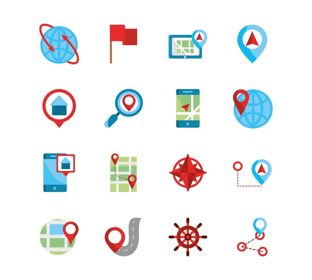 conjunto de iconos de mapa y gps vector