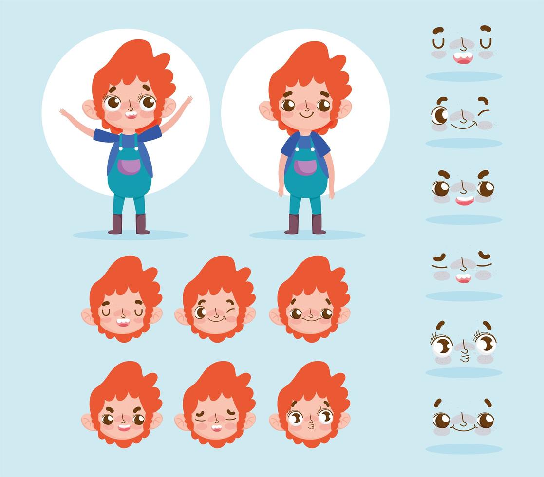 Little boy character with different faces set vector