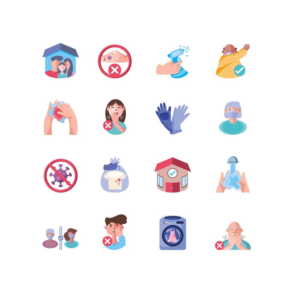 Set of icons with methods of coronavirus prevention vector