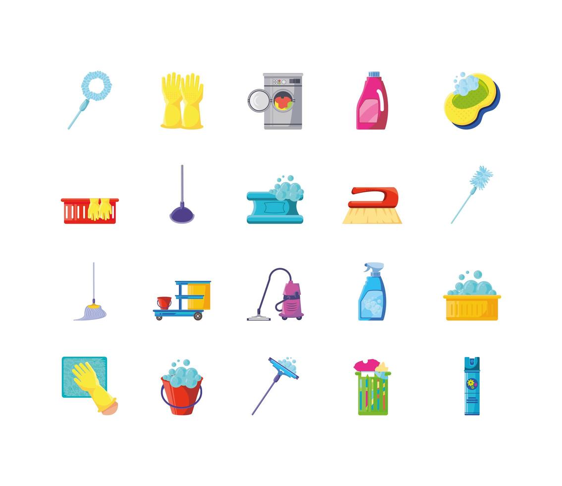 Set of cleaning icons on white background vector
