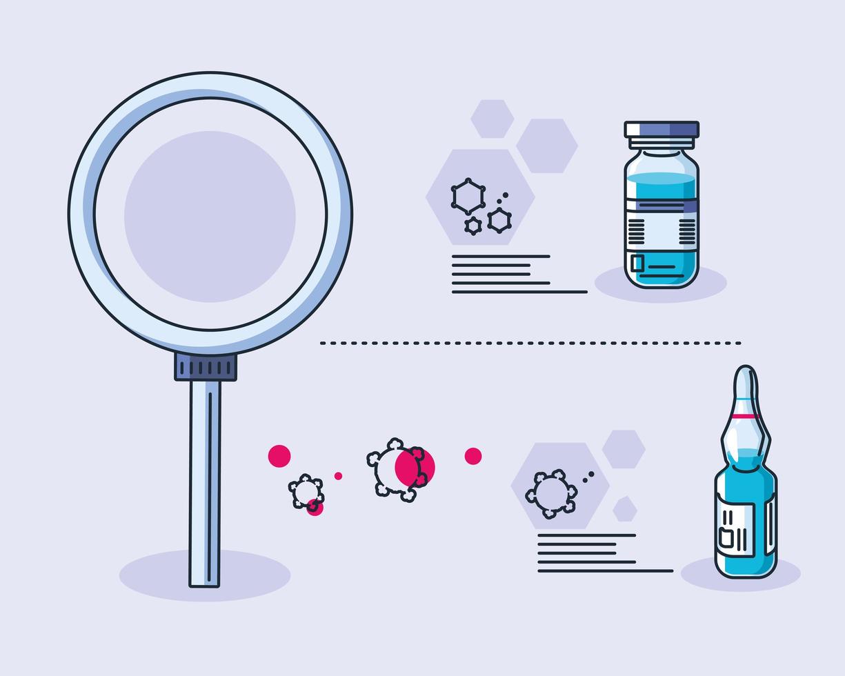 Lab icons and coronavirus research vector