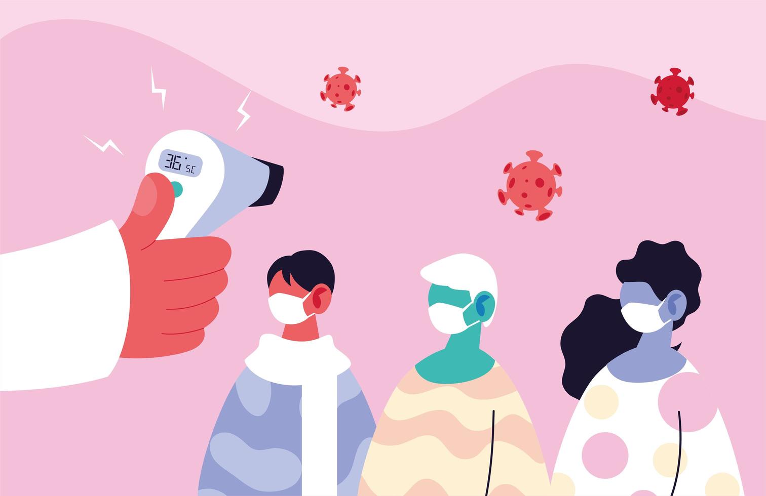 Doctor check the temperature of a group of people vector