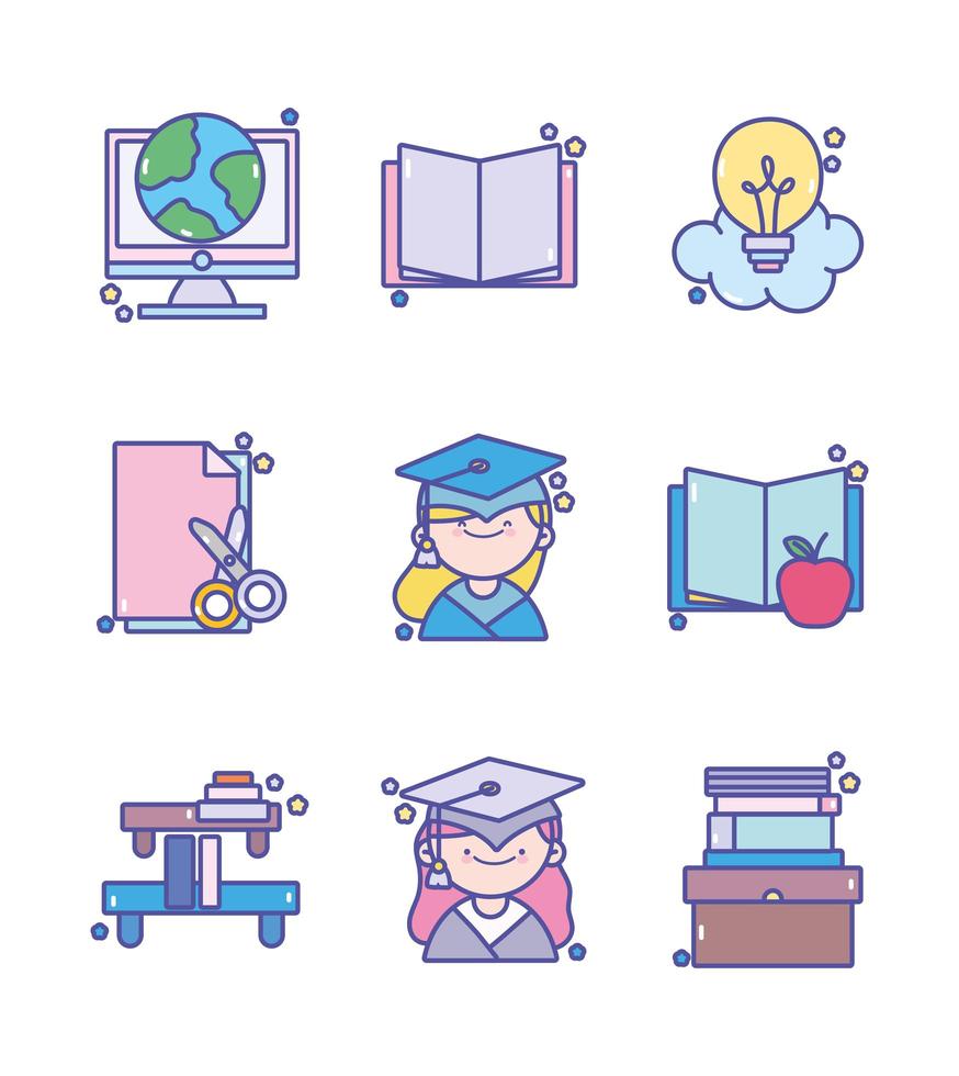 Set of college graduation icons vector