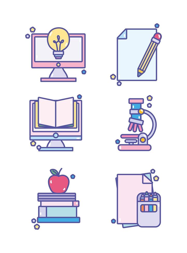 School science lab cute icons set vector