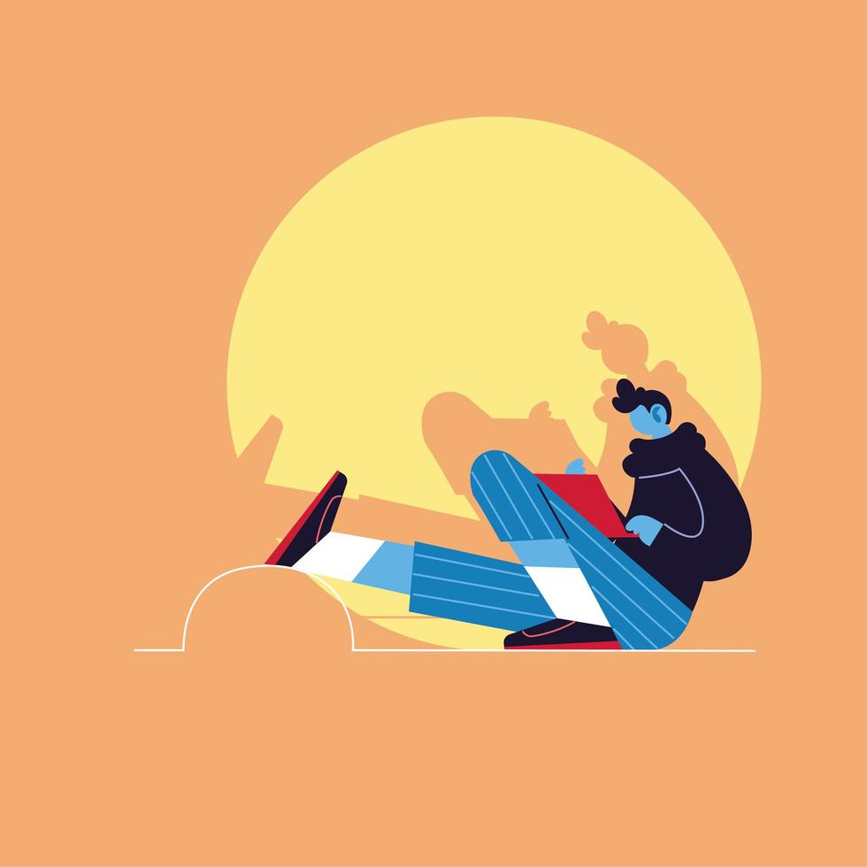 Man with laptop, social media concept vector