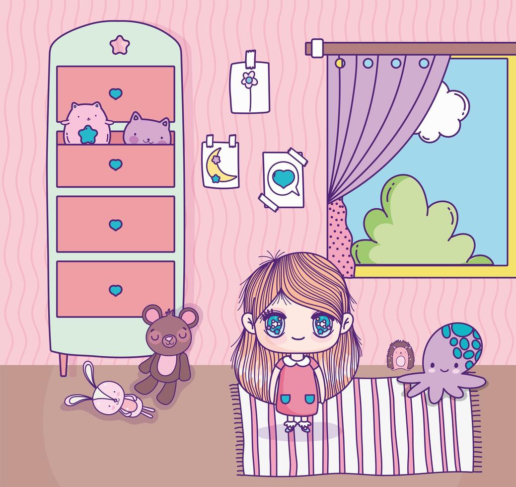 Girl in a cute room with toys vector