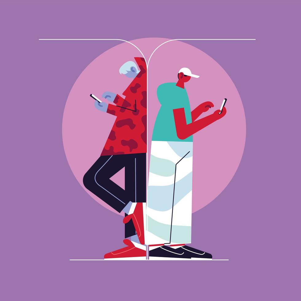 Men holding smartphone using social media vector