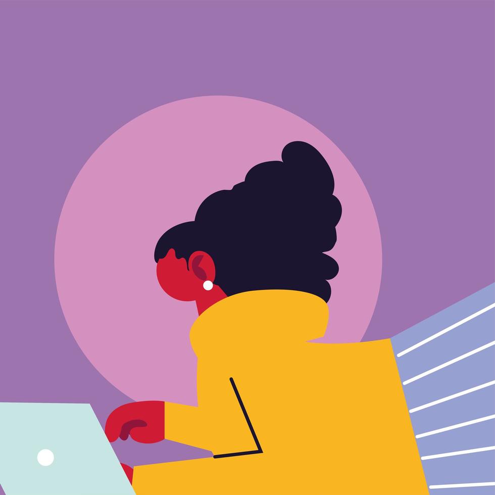 young woman with laptop, social media vector