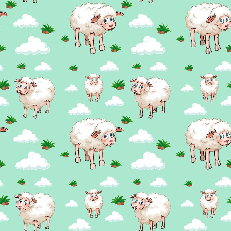 White sheep and clouds pattern vector