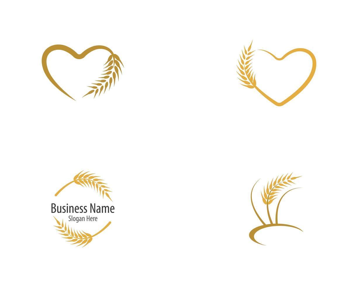 Conjunto de logotipo de icono de trigo en forma de corazón vector