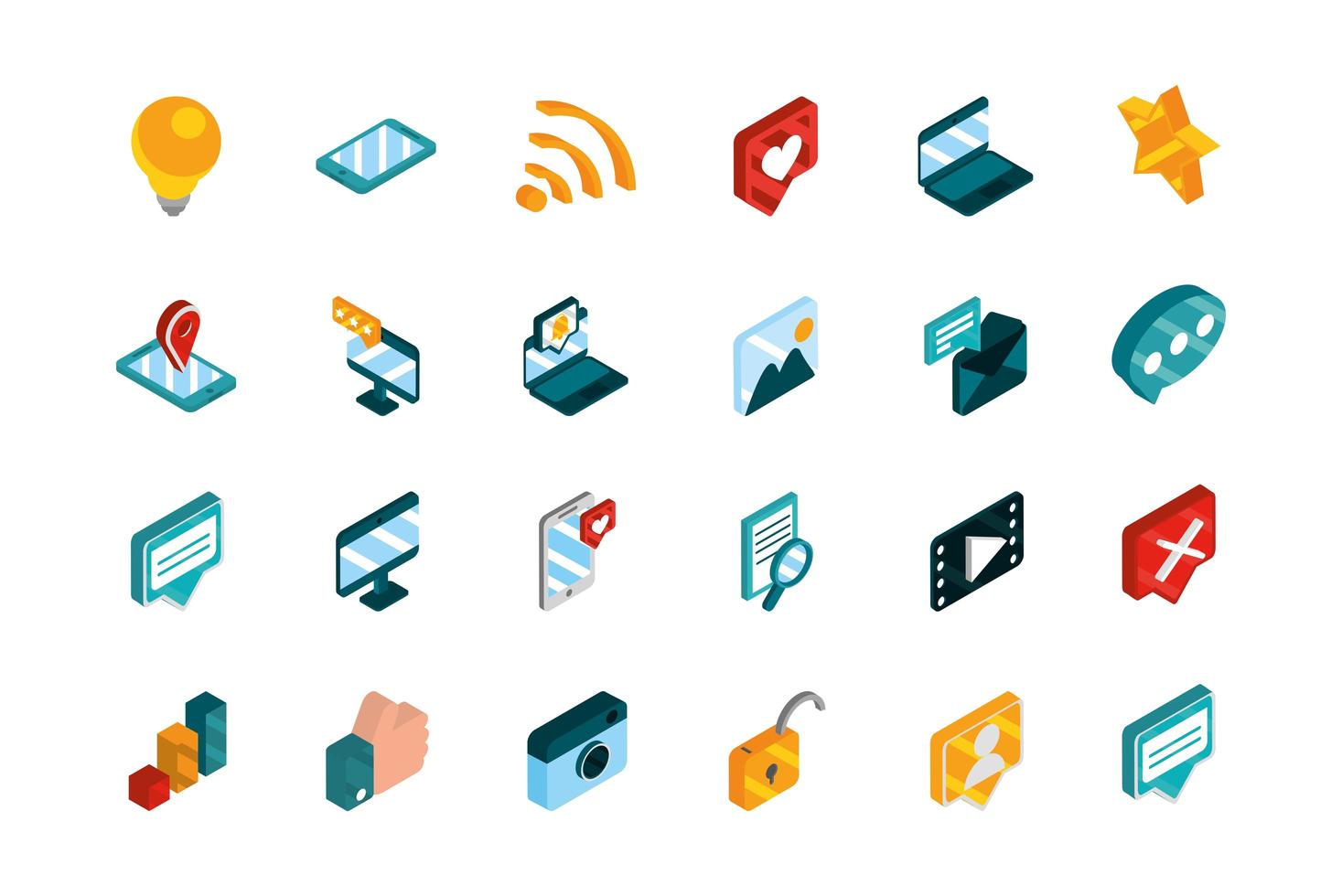 Social media isometric icons collection  vector