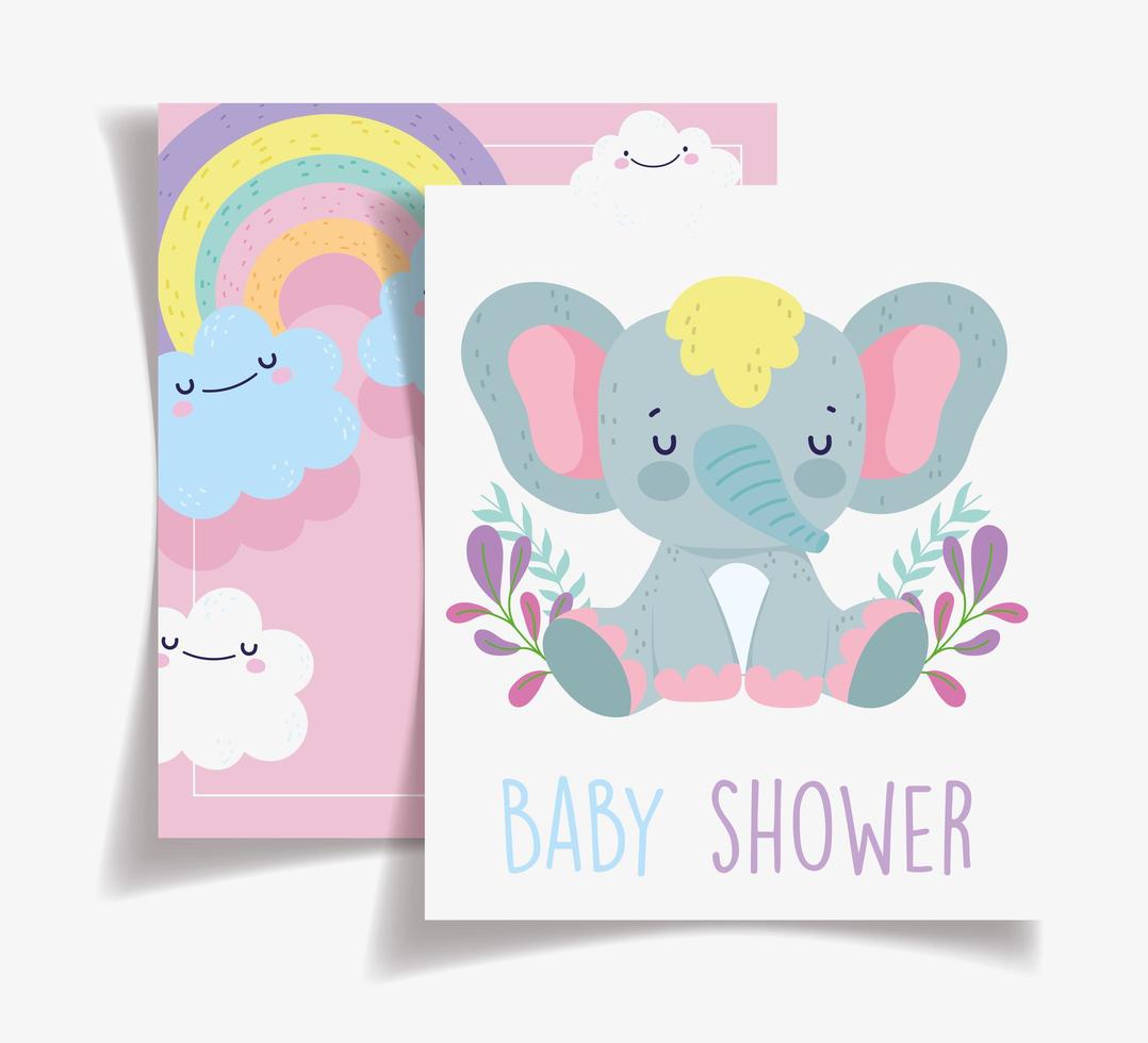 plantilla de tarjeta de baby shower de elefante lindo vector