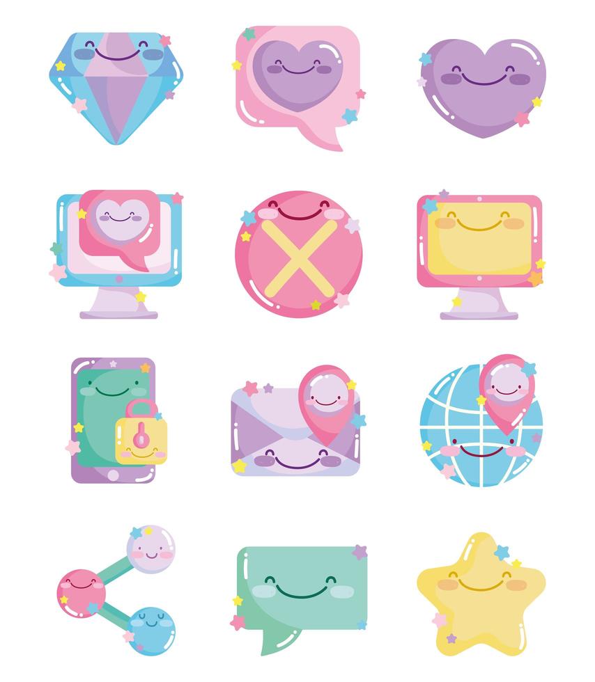 Social networks cartoon comic icons collection  vector