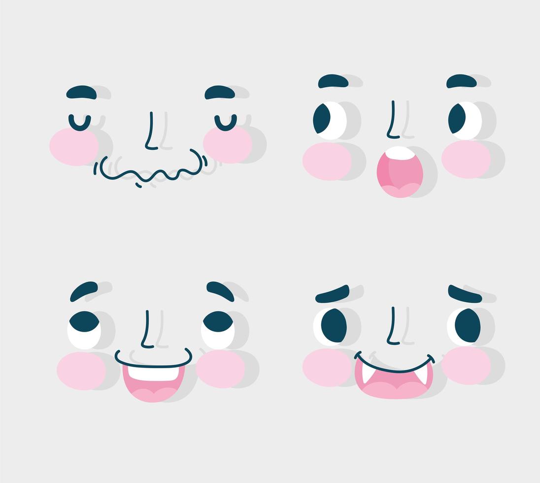 caras de dibujos animados emojis kawaii vector