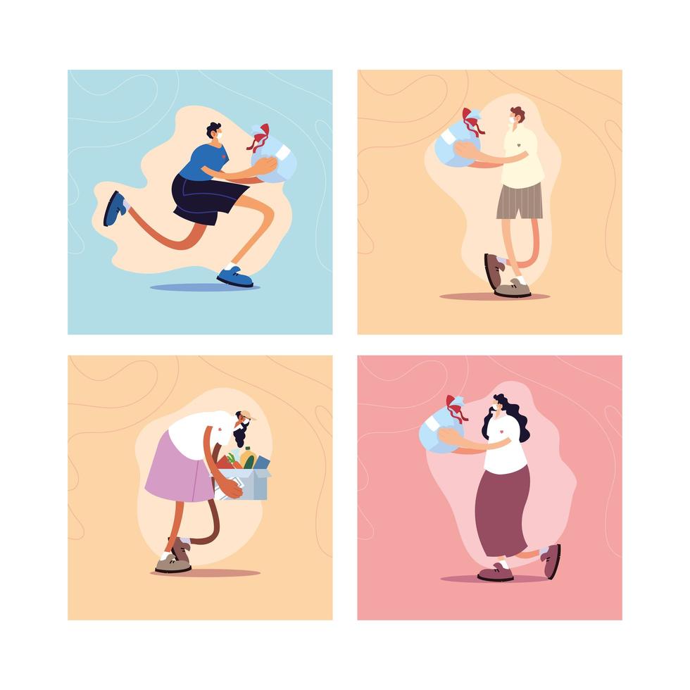 Set of scenes with people giving charity donation vector