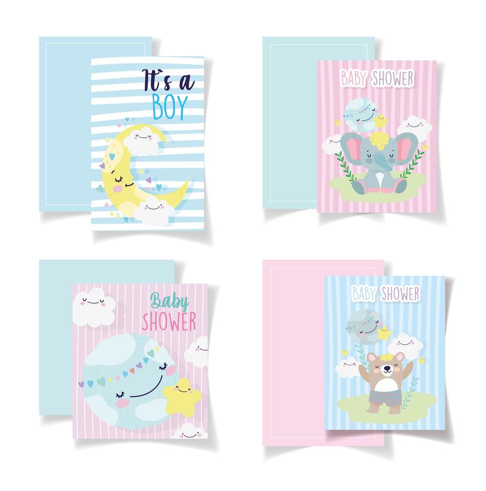 Set of Baby shower cards template vector