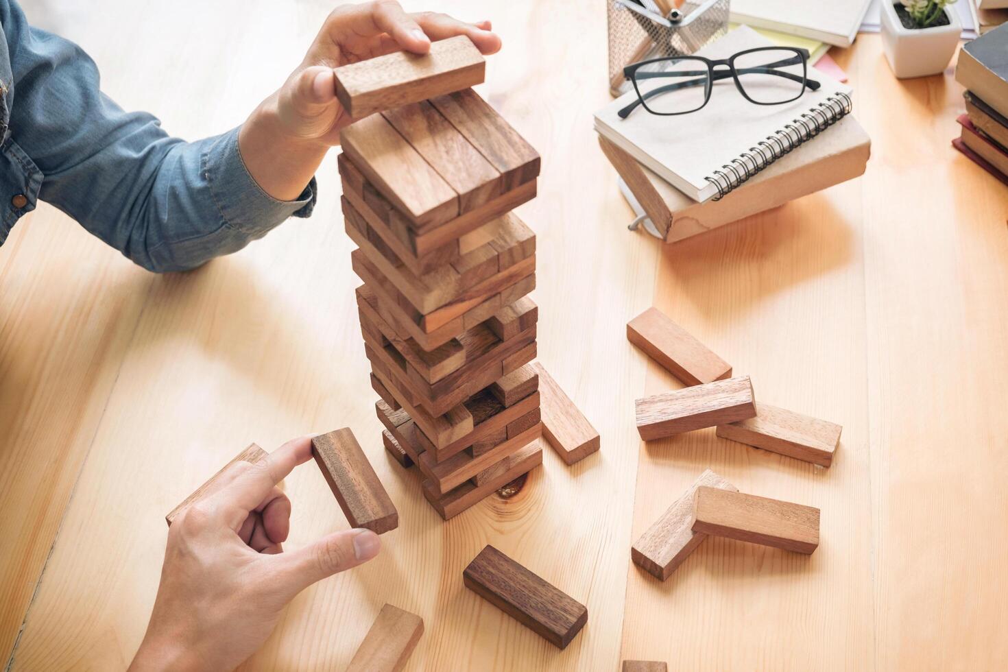 Business growth concept with wooden blocks photo